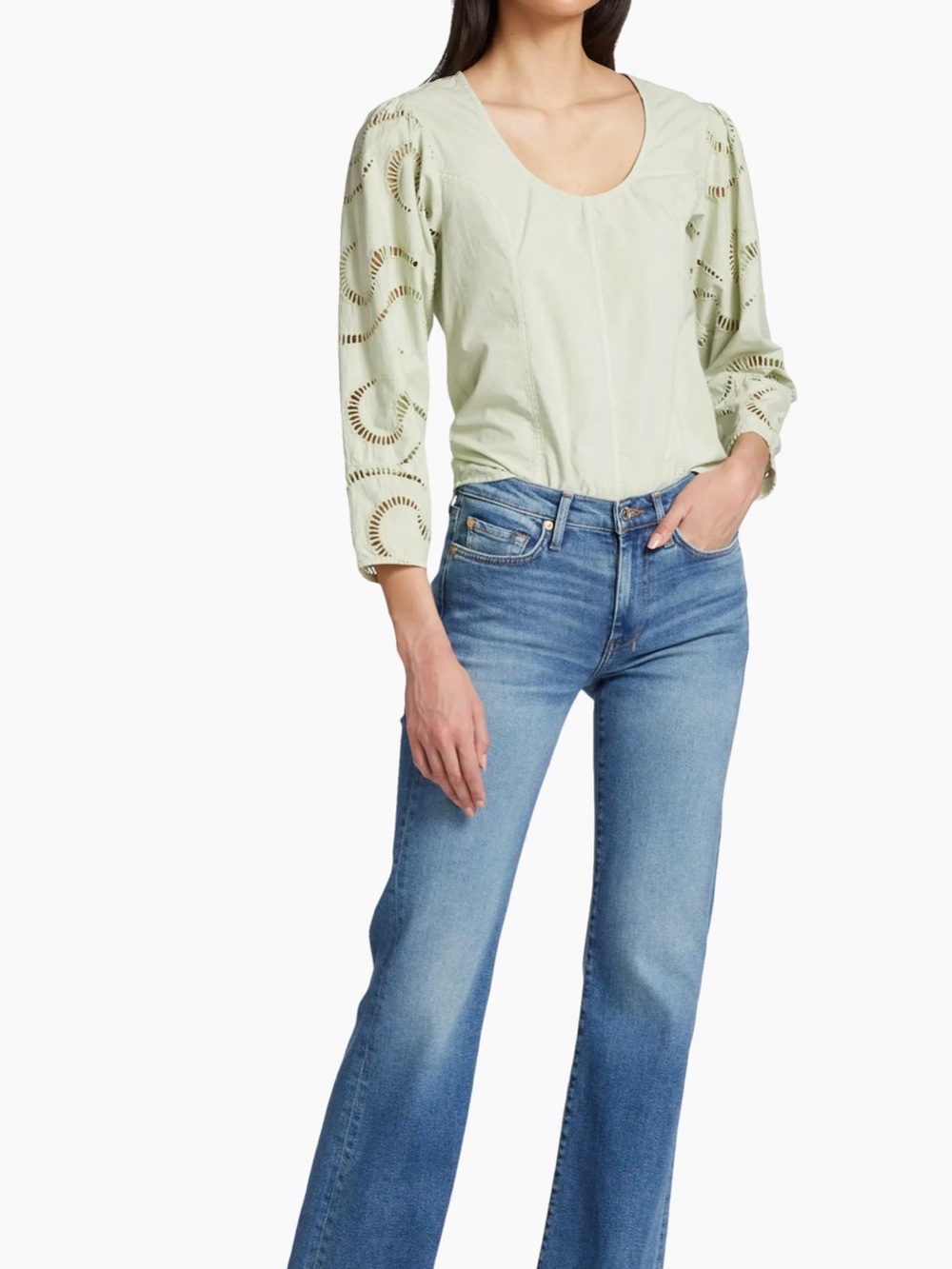 7 For All Mankind Eyelet-Sleeve Cotton Top